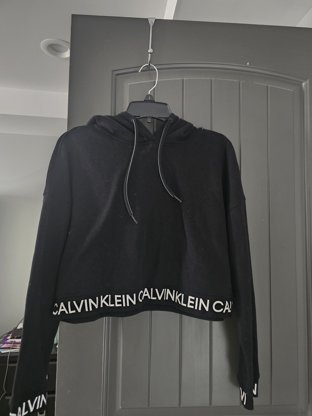 Calvin Klein Black Cropped Logo Hem Hoodie